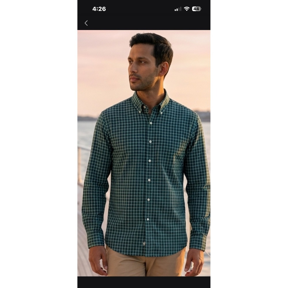 LL Bean Mens Traditional Fit Plaid Button Down Shirt Green Navy Blue Large L-Reg